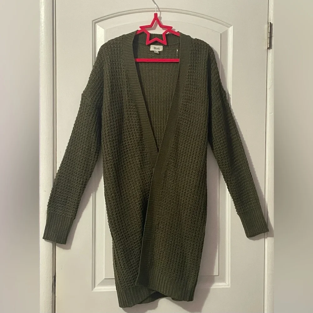 🔴Green Knitted Women’s Full Length Cardigan in Size L - Picture 1 of 6